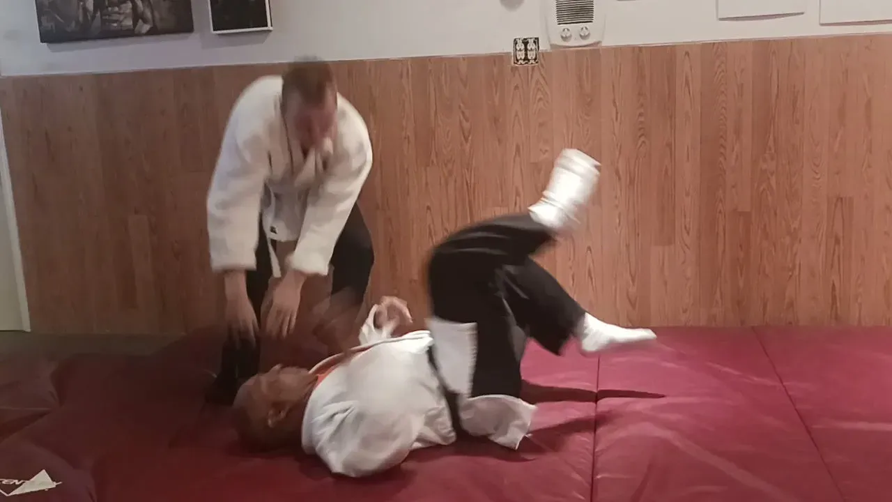 A throw during a jujitsu drill